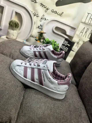 Adidas Superstar Gray and Purple Plaid-Lined Lifestyle Sneakers 17