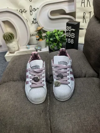Adidas Superstar Gray and Purple Plaid-Lined Lifestyle Sneakers 20