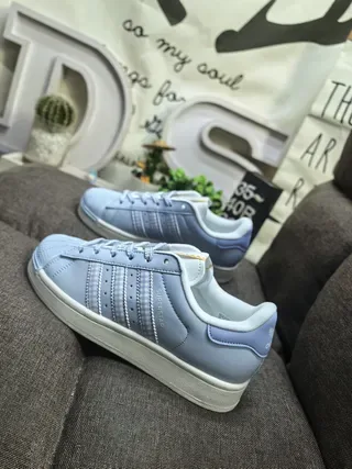 Adidas Superstar Light Blue and White Lifestyle Sneakers 7