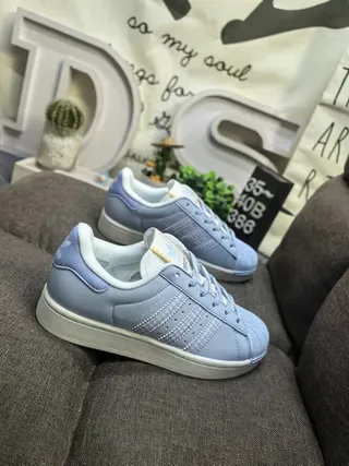 Adidas Superstar Light Blue and White Lifestyle Sneakers 9