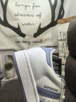 Adidas Superstar White and Light Blue Lifestyle Sneakers 3