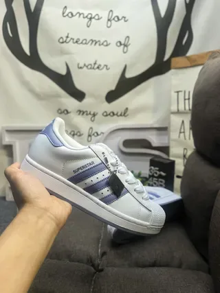 Adidas Superstar White and Light Blue Lifestyle Sneakers 5