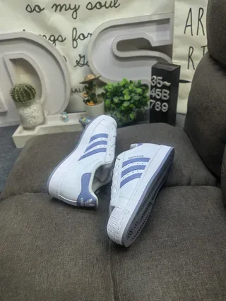 Adidas Superstar White and Light Blue Lifestyle Sneakers 6
