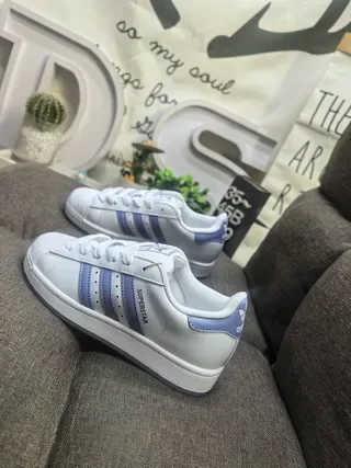 Adidas Superstar White and Light Blue Lifestyle Sneakers 7