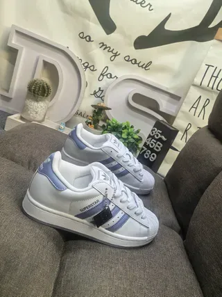 Adidas Superstar White and Light Blue Lifestyle Sneakers 9