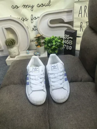 Adidas Superstar White and Light Blue Lifestyle Sneakers 10
