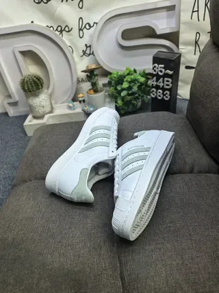Adidas Superstar White and Mint Green Lifestyle Sneakers 6