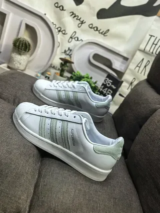 Adidas Superstar White and Mint Green Lifestyle Sneakers 7