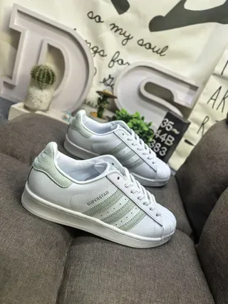 Adidas Superstar White and Mint Green Lifestyle Sneakers 9