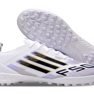 Adidas Blanco Negro Bajo Corte Sintético Superior Panel Lateral Rayado Gráfico Zapatos de Fútbol Turf