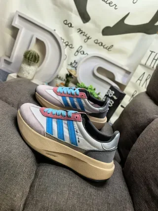 Adidas White Blue Chunky Platform Sole Three-Stripe Side Panel Lifestyle Sneakers 7