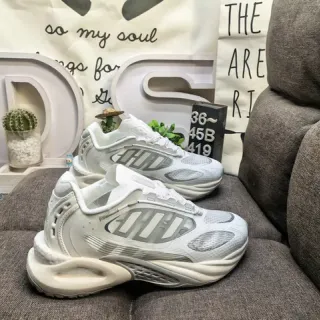 Adidas White Gray Sculpted Sole Layered Mesh And Synthetic Upper Chunky Sneakers