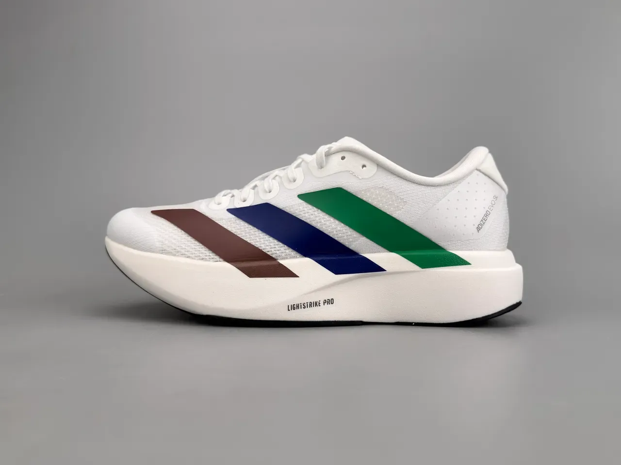 Adidas White Multicolor Engineered Mesh Upper Three-Color Diagonal Stripes Running Shoes 1