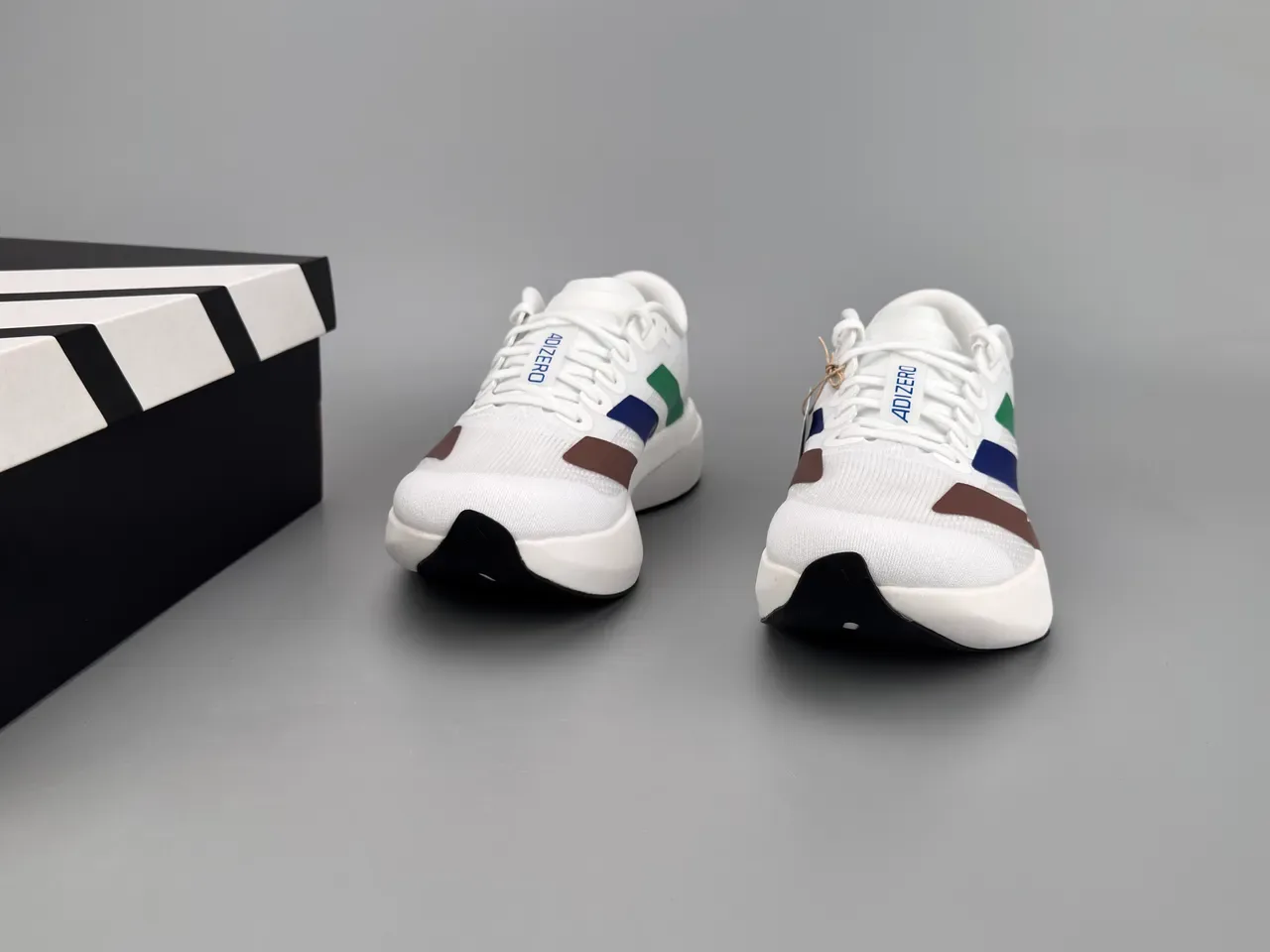 Adidas White Multicolor Engineered Mesh Upper Three-Color Diagonal Stripes Running Shoes 3