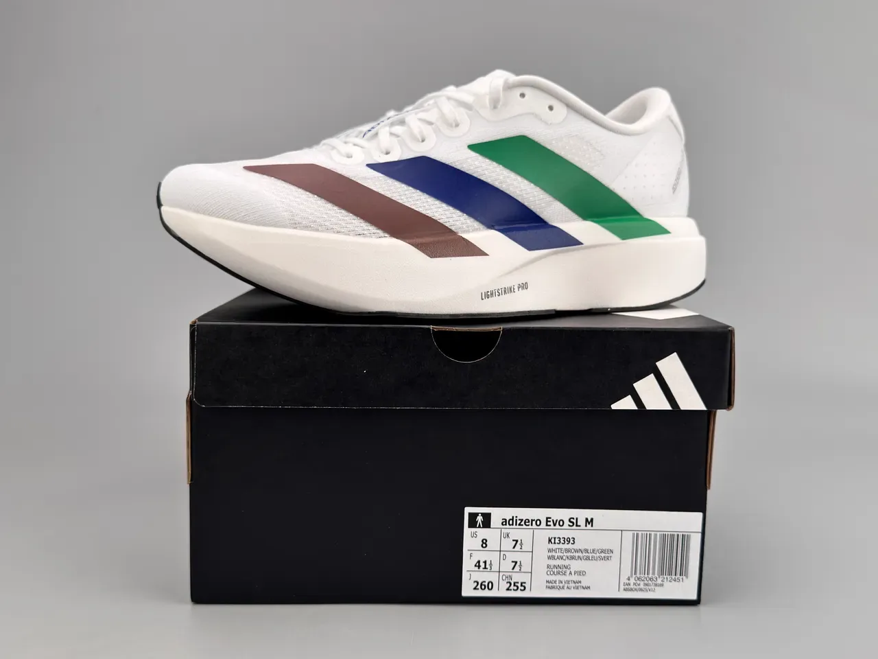 Adidas White Multicolor Engineered Mesh Upper Three-Color Diagonal Stripes Running Shoes 4