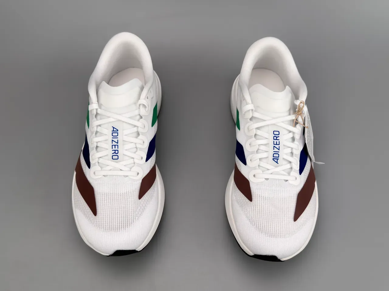 Adidas White Multicolor Engineered Mesh Upper Three-Color Diagonal Stripes Running Shoes 9