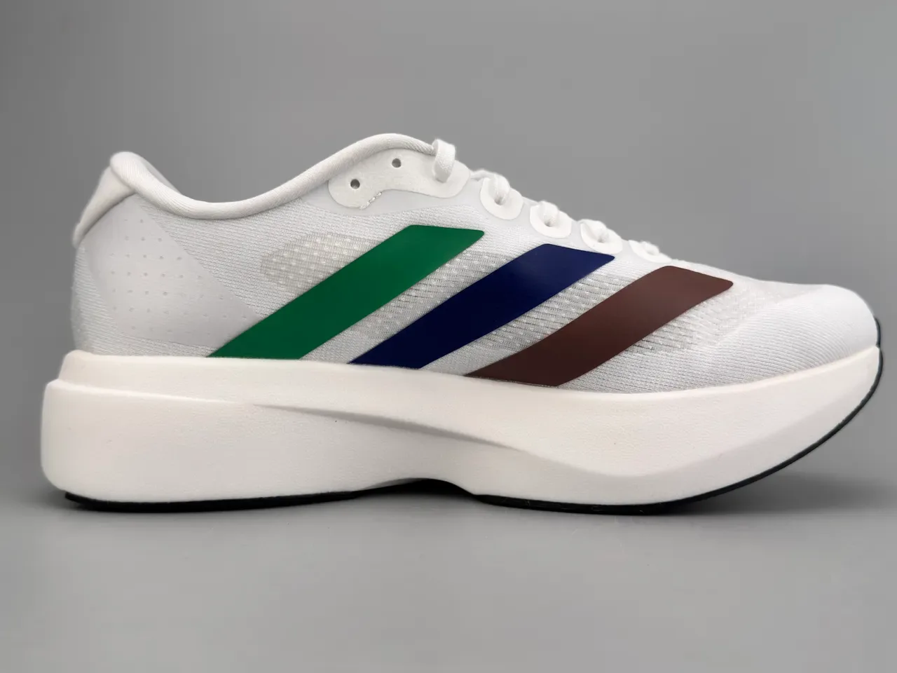 Adidas White Multicolor Engineered Mesh Upper Three-Color Diagonal Stripes Running Shoes 10