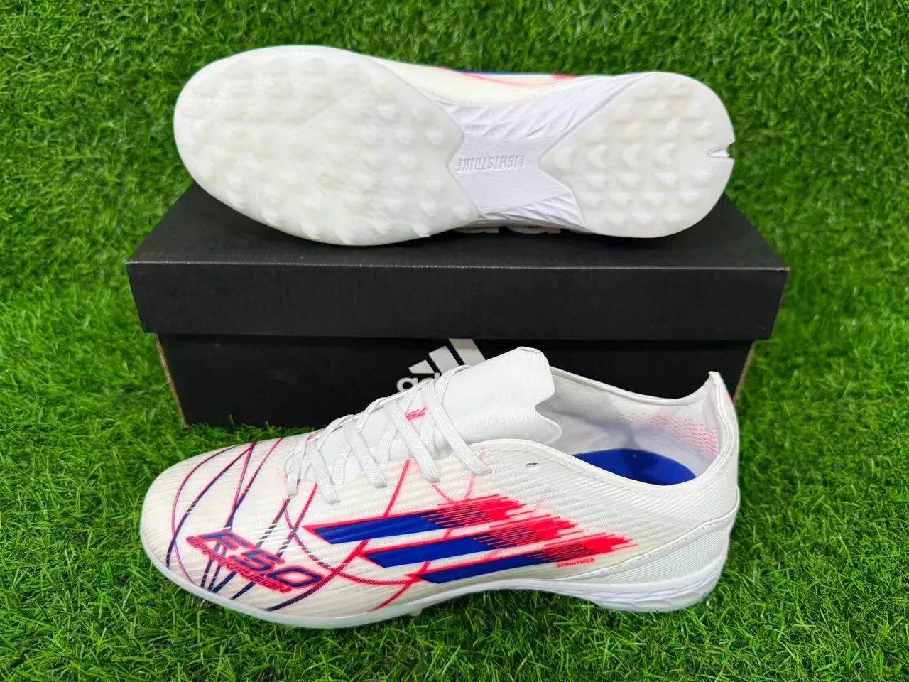 Adidas White Multicolor Lightweight Synthetic Upper Conical Studs Turf Soccer Shoes 3