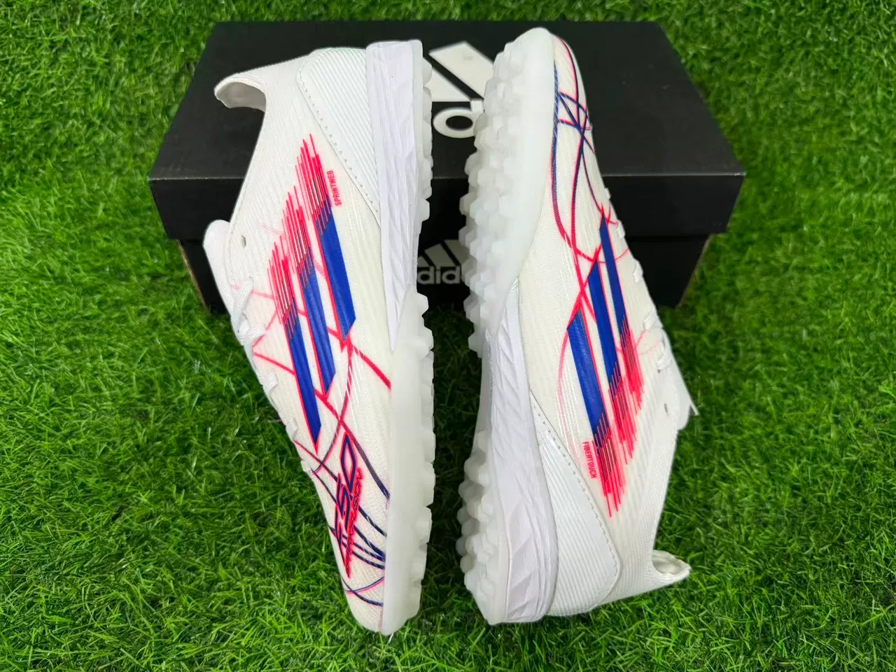 Adidas White Multicolor Lightweight Synthetic Upper Conical Studs Turf Soccer Shoes 4
