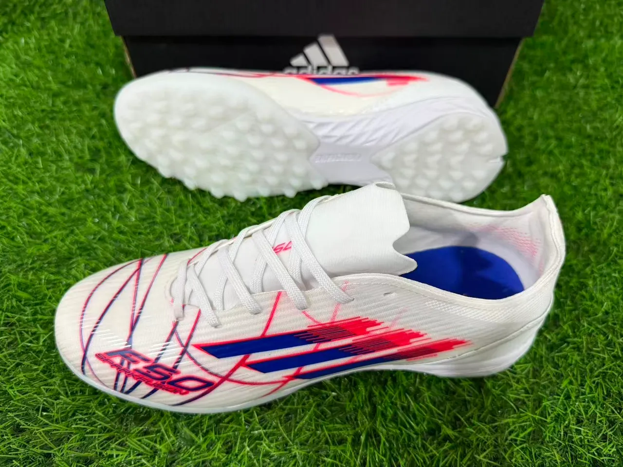 Adidas White Multicolor Lightweight Synthetic Upper Conical Studs Turf Soccer Shoes 7