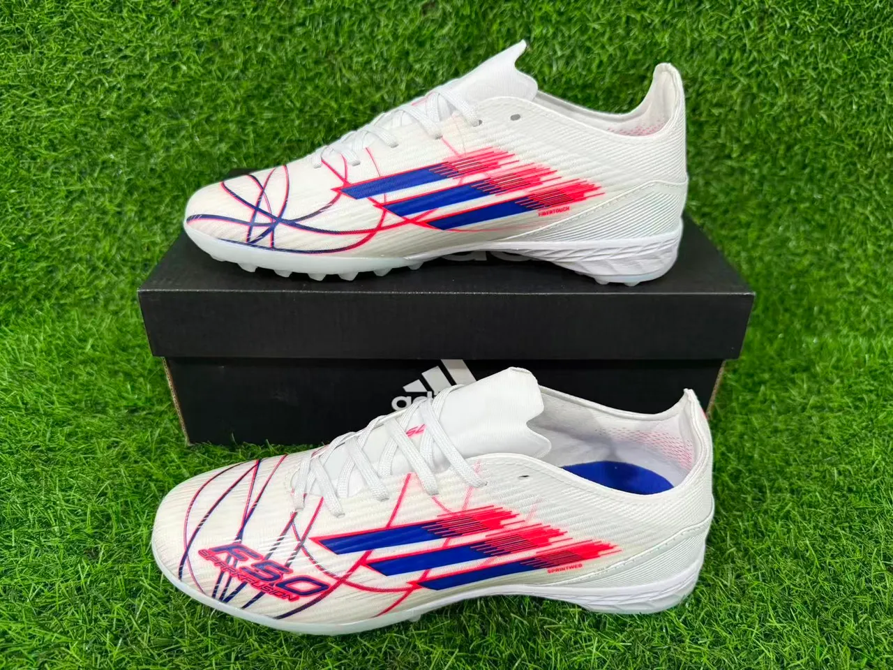 Adidas White Multicolor Lightweight Synthetic Upper Conical Studs Turf Soccer Shoes 8