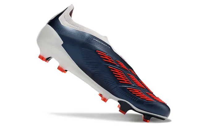 Adidas White Navy Laceless Sock-Fit Upper Molded Three-Stripe Overlay Firm-Ground Soccer Shoes 2