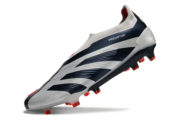 Adidas White Navy Laceless Sock-Fit Upper Molded Three-Stripe Overlay Firm-Ground Soccer Shoes 3