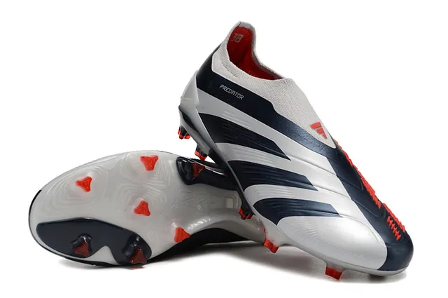 Adidas White Navy Laceless Sock-Fit Upper Molded Three-Stripe Overlay Firm-Ground Soccer Shoes 4