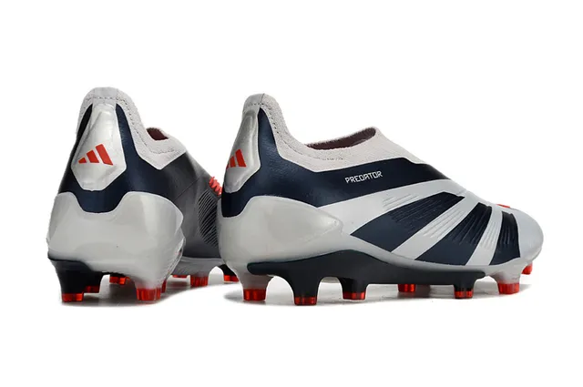Adidas White Navy Laceless Sock-Fit Upper Molded Three-Stripe Overlay Firm-Ground Soccer Shoes 5