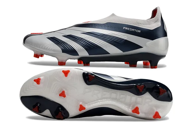 Adidas White Navy Laceless Sock-Fit Upper Molded Three-Stripe Overlay Firm-Ground Soccer Shoes 6