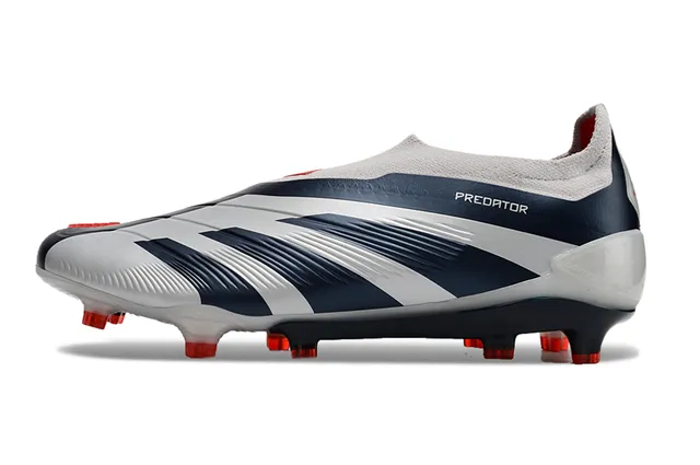 Adidas White Navy Laceless Sock-Fit Upper Molded Three-Stripe Overlay Firm-Ground Soccer Shoes 7