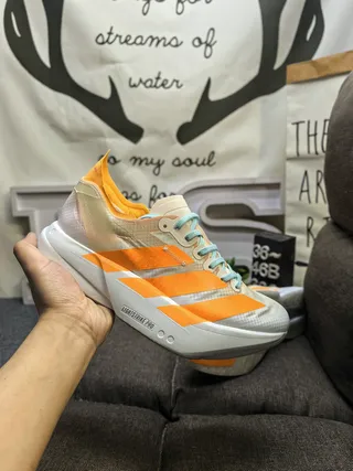 Adidas White Orange Lightweight Mesh Upper Three-Stripe Side Panel Running Shoes 5