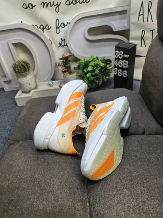 Adidas White Orange Lightweight Mesh Upper Three-Stripe Side Panel Running Shoes 6