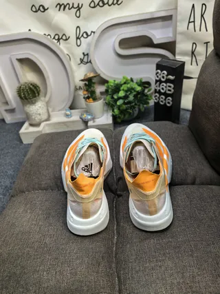 Adidas White Orange Lightweight Mesh Upper Three-Stripe Side Panel Running Shoes 8