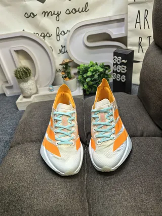 Adidas White Orange Lightweight Mesh Upper Three-Stripe Side Panel Running Shoes 10