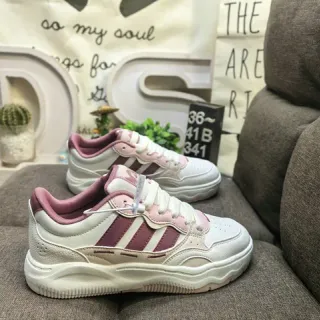 Adidas White Pink Platform Sole Three-Stripe Side Panel Chunky Sneakers