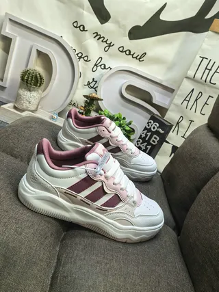 Adidas White Pink Platform Sole Three-Stripe Side Panel Chunky Sneakers 9
