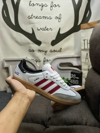 Adidas White Red Low-Top Leather-Suede Upper Lifestyle Sneakers 5