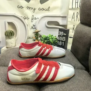 Adidas White Red Low-Top Velcro Strap Sneakers