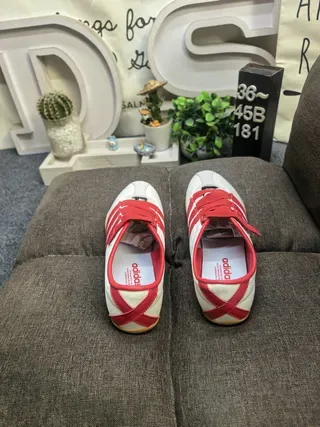 Adidas White Red Low-Top Velcro Strap Sneakers 8