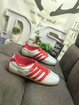 Adidas White Red Low-Top Velcro Strap Sneakers 9
