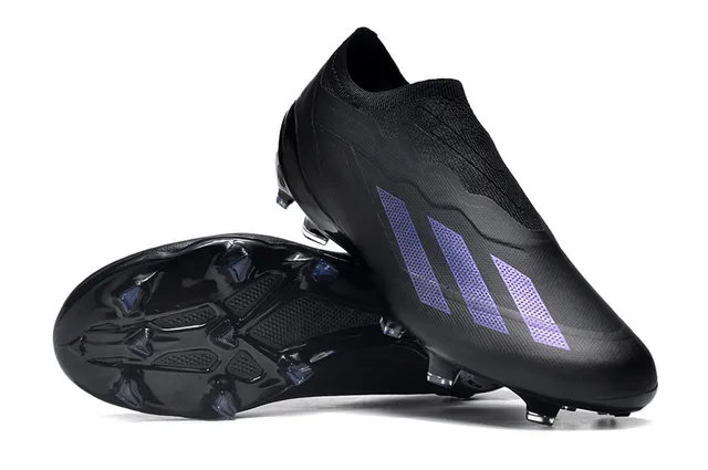 Adidas X কালো বেগুনি লো-কাট সক-ফিট কলার অ্যাসিমেট্রিক লেসিং কভার ফার্ম-গ্রাউন্ড সকার শু 3