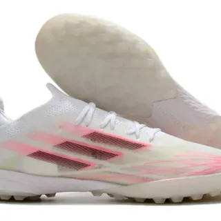 Adidas X सफेद गुलाबी लो-कट सिंथेटिक मेश अपर टर्फ सोकर जूते