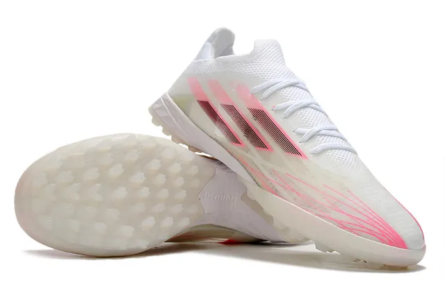 Adidas X branco e rosa de baixa corte malha sintética superior relvado sapatos de futebol 4
