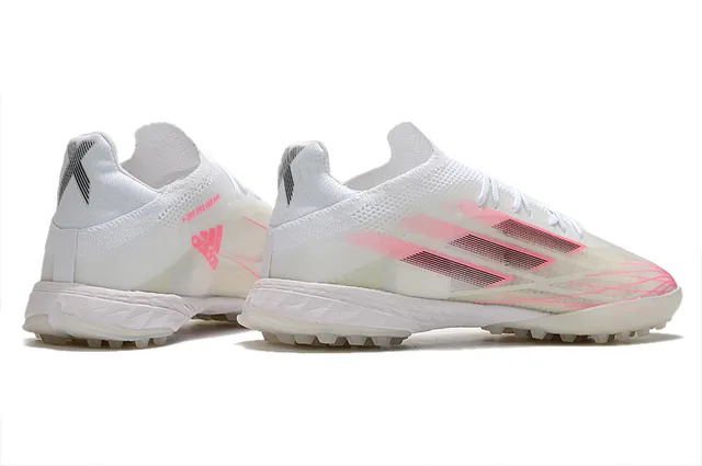 Adidas X branco e rosa de baixa corte malha sintética superior relvado sapatos de futebol 5