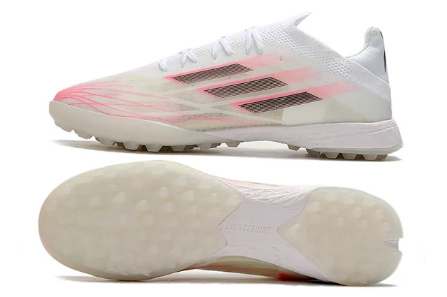 Adidas X branco e rosa de baixa corte malha sintética superior relvado sapatos de futebol 6