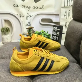 Adidas Yellow Black Suede Upper Three-Stripe Side Panel Lifestyle Sneakers