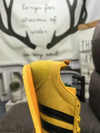 Adidas Yellow Black Suede Upper Three-Stripe Side Panel Lifestyle Sneakers 3