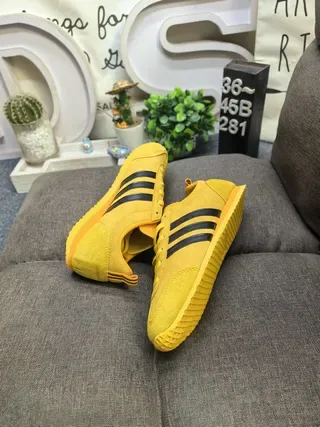 Adidas Yellow Black Suede Upper Three-Stripe Side Panel Lifestyle Sneakers 6
