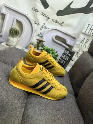 Adidas Yellow Black Suede Upper Three-Stripe Side Panel Lifestyle Sneakers 9